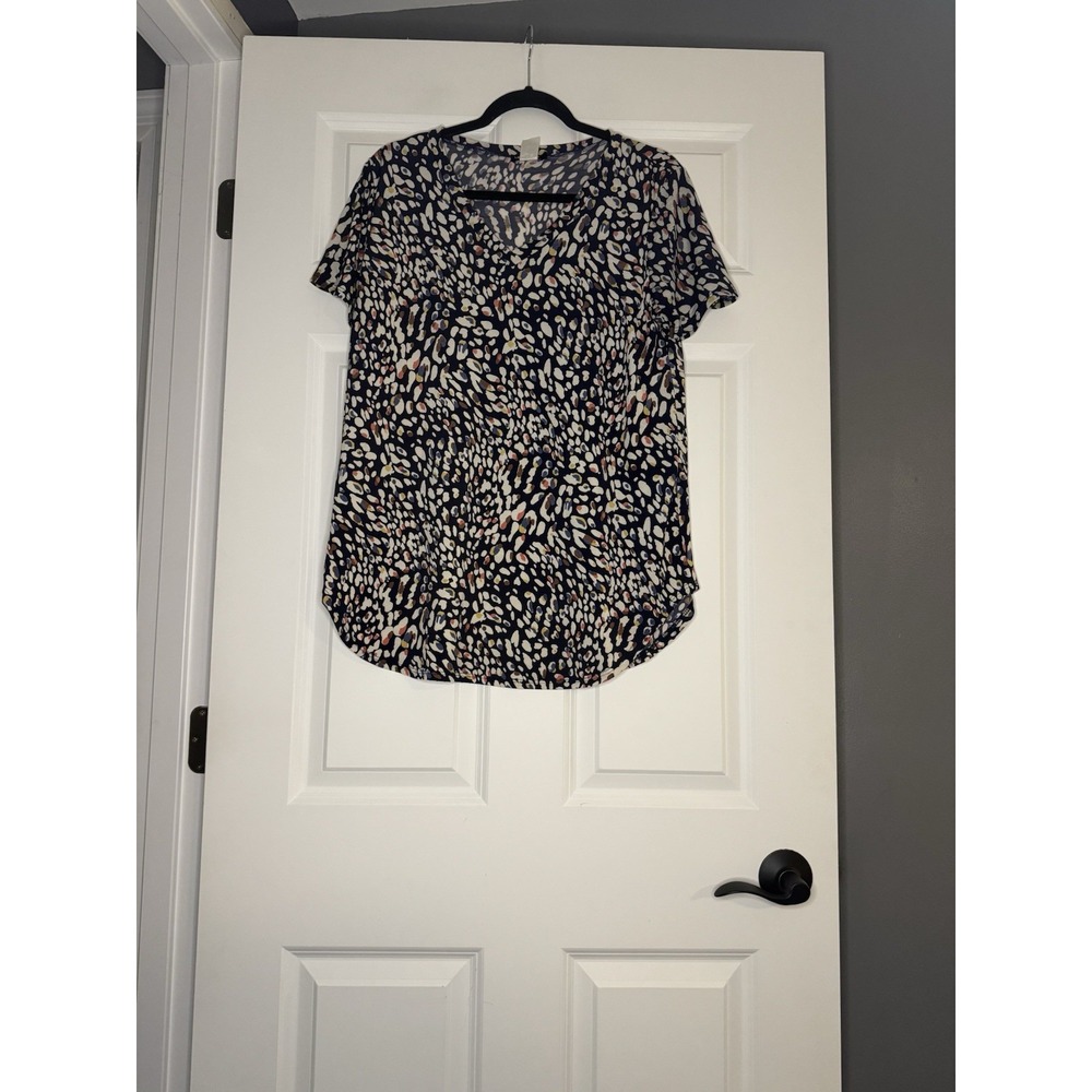 Hemish USA Abstract Animal Print Short Sleeve Top Large Multicolor